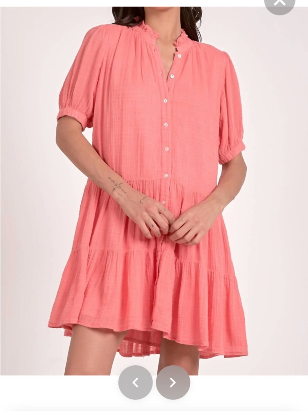 Elan Coral Pink Button-Front Tiered Mini Dress - Picture 2 of 3